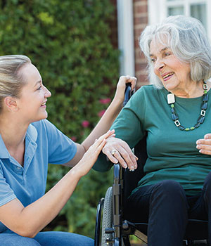 Carer and resident sharing a calm moment together
